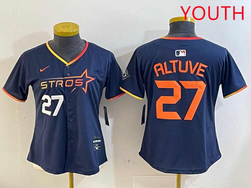 Youth Houston Astros 27 Altuve Drak Blue Three generations Joint Name 2025 Nike MLB Jersey style 4101